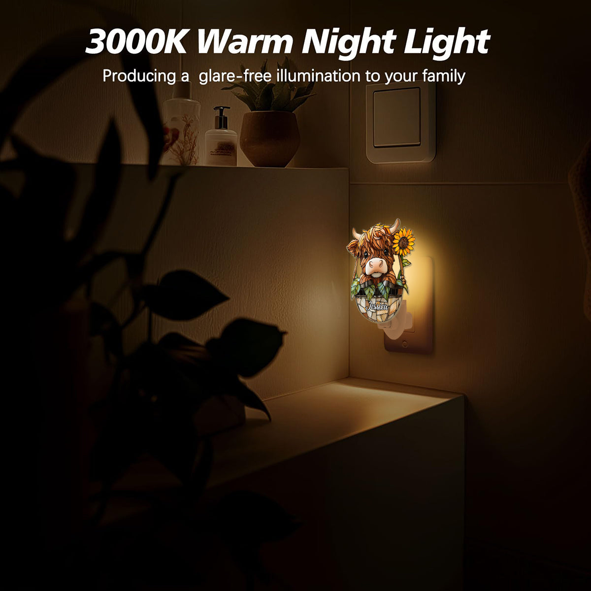 Cute Highland Cow - Personalized Highland Cow Acrylic Plug-In Night Light