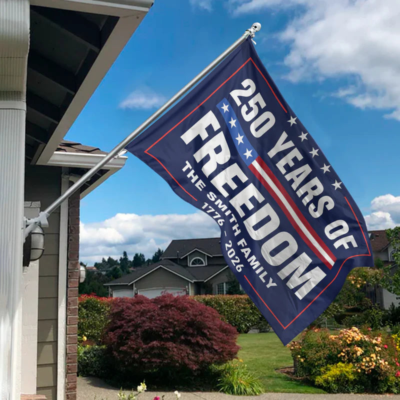 250 Years of Freedom House Flag for US Anniversary, Navy Blue Patriotic Decor for Yard or Porch, Meaningful Gift for Proud Families