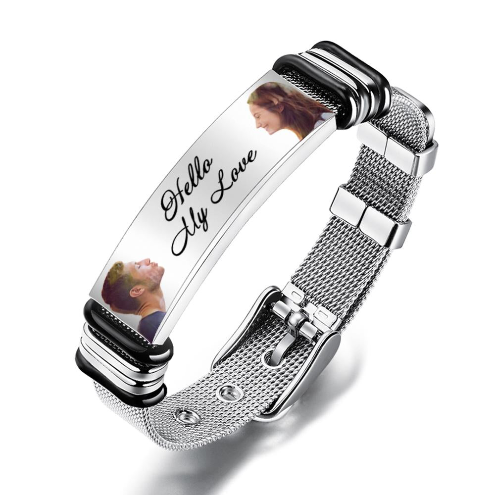 Hello My Love - Personalized Couple Engraved Mens Bracelet