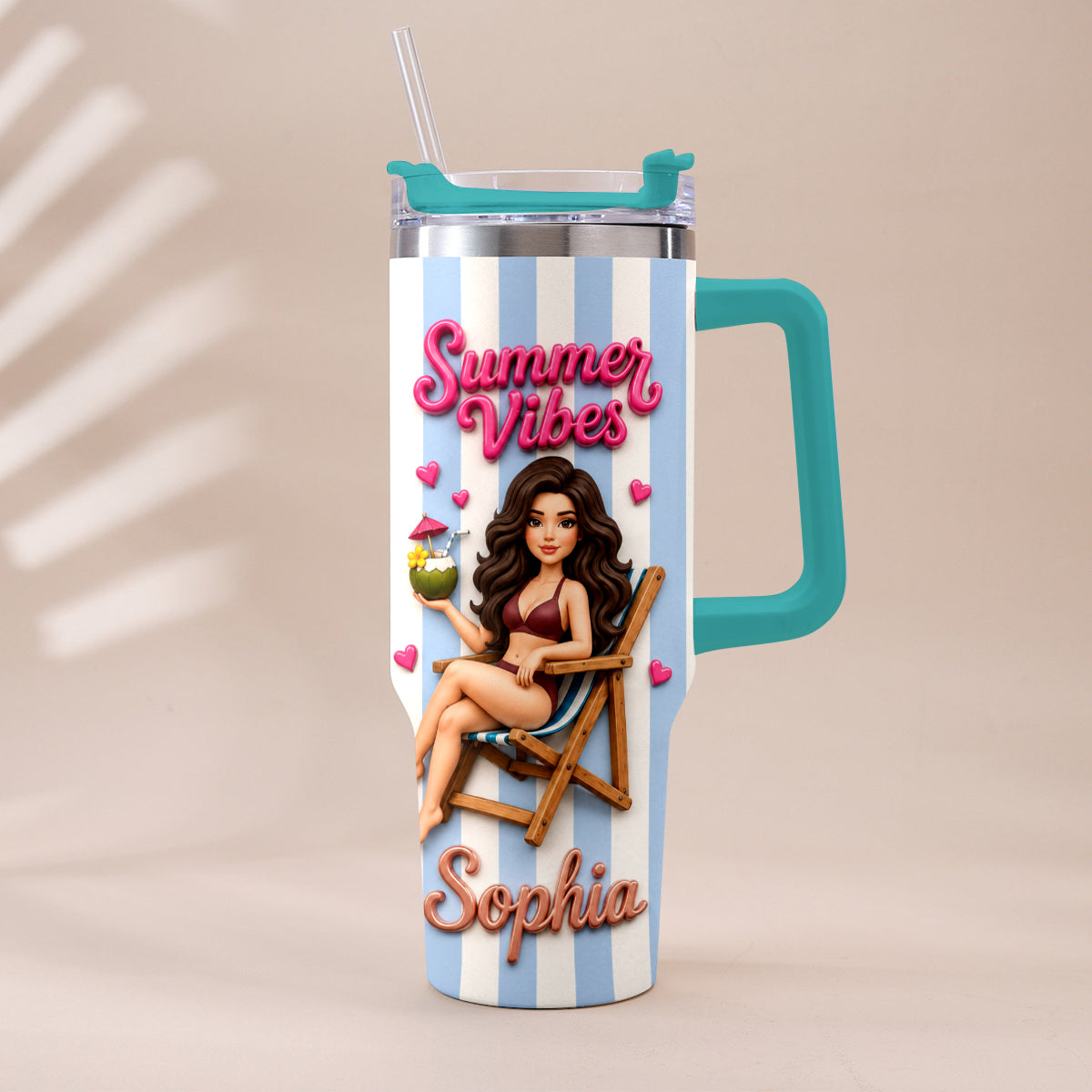 Beach Lovin' Girl - Personalized Sea Lover Tumbler With Plush Charm