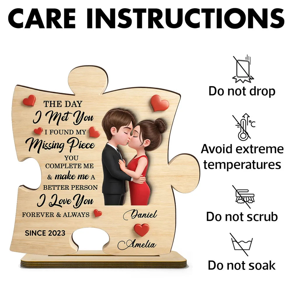 Personalized 2-Layer Wooden Plaque Puzzle Couple Kissing Romantic Keepsake for Bedroom or Living Room Display Unique Gift