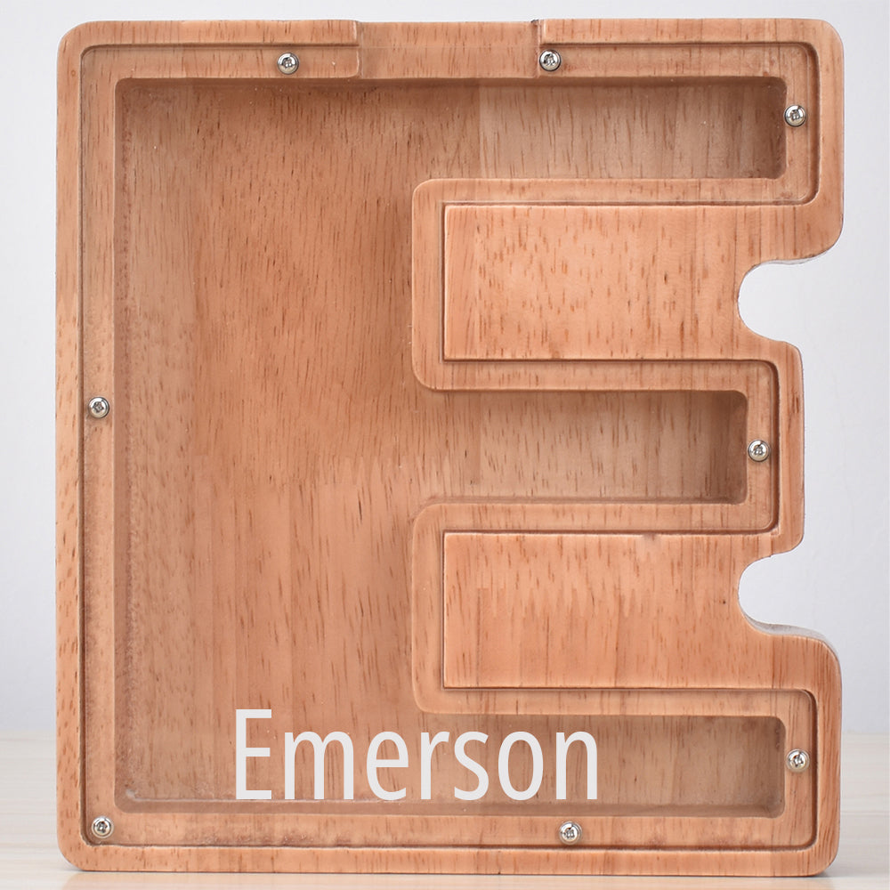 Custom Initial And Name - Personalized Letter And Name Oak Wooden Piggy Bank