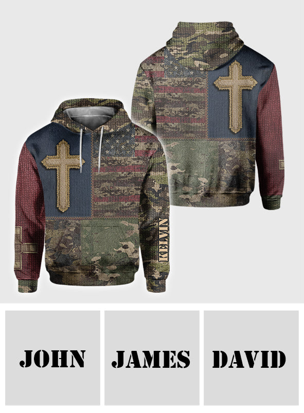 American Flag Cross Faith All Over Print Hoodie - Personalized Christian All Over Shirt
