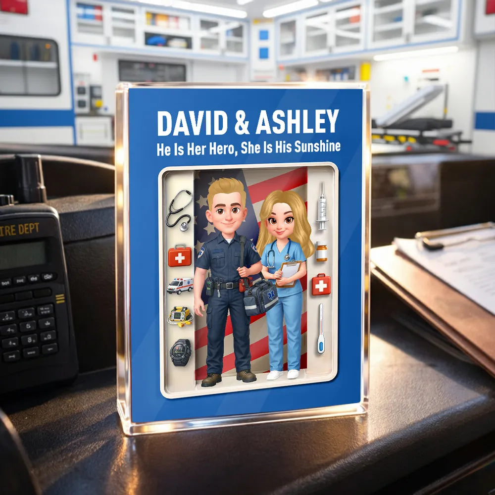 Personalized Rectangle Acrylic Block Plaque for EMT & Nurse Couple Desk Decor - Unique Gift That Honors Your Love & Service