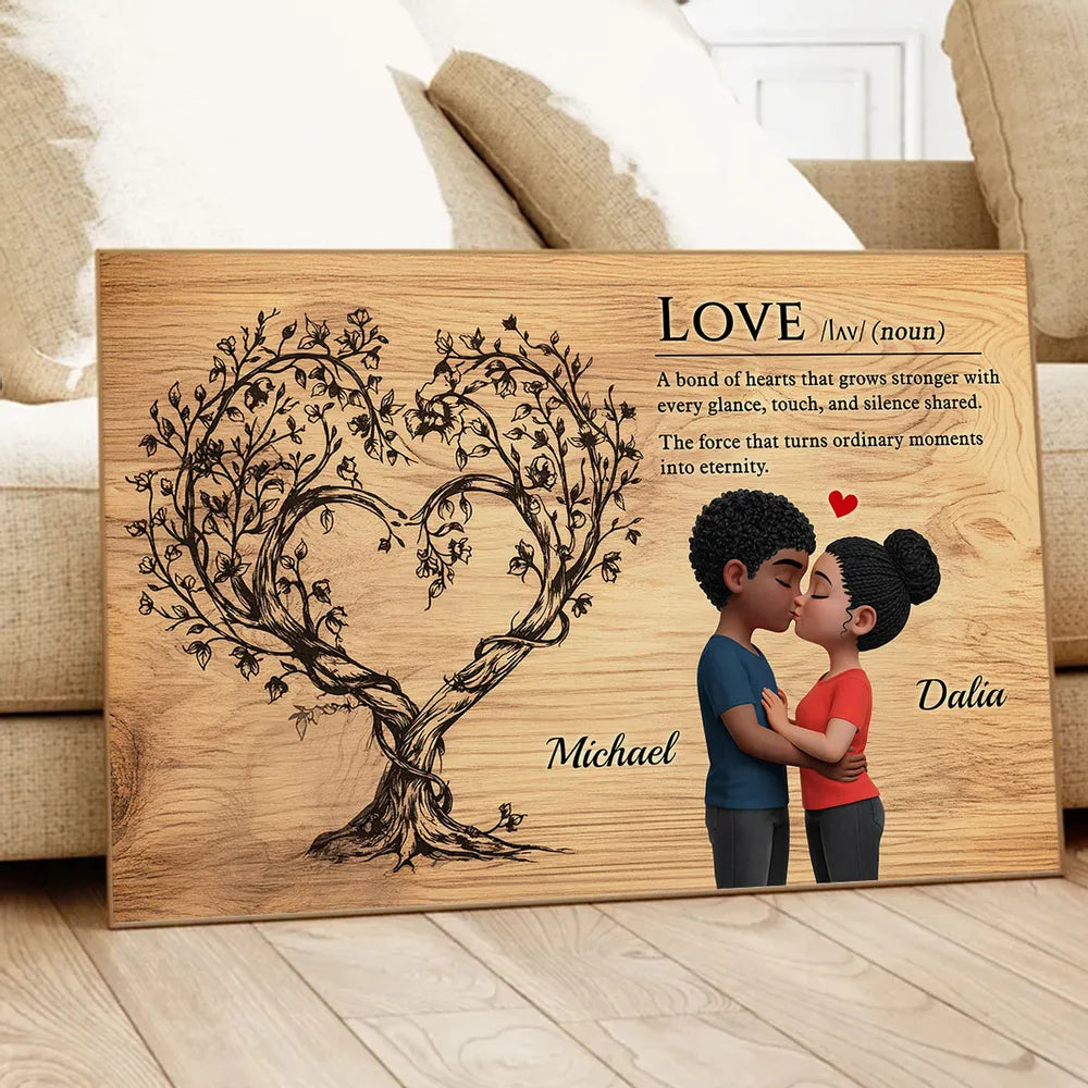 Romantic Couple Kissing Poster with Love Quote and Heart Tree, Personalized Wall Decor, Unique Gift for Couples