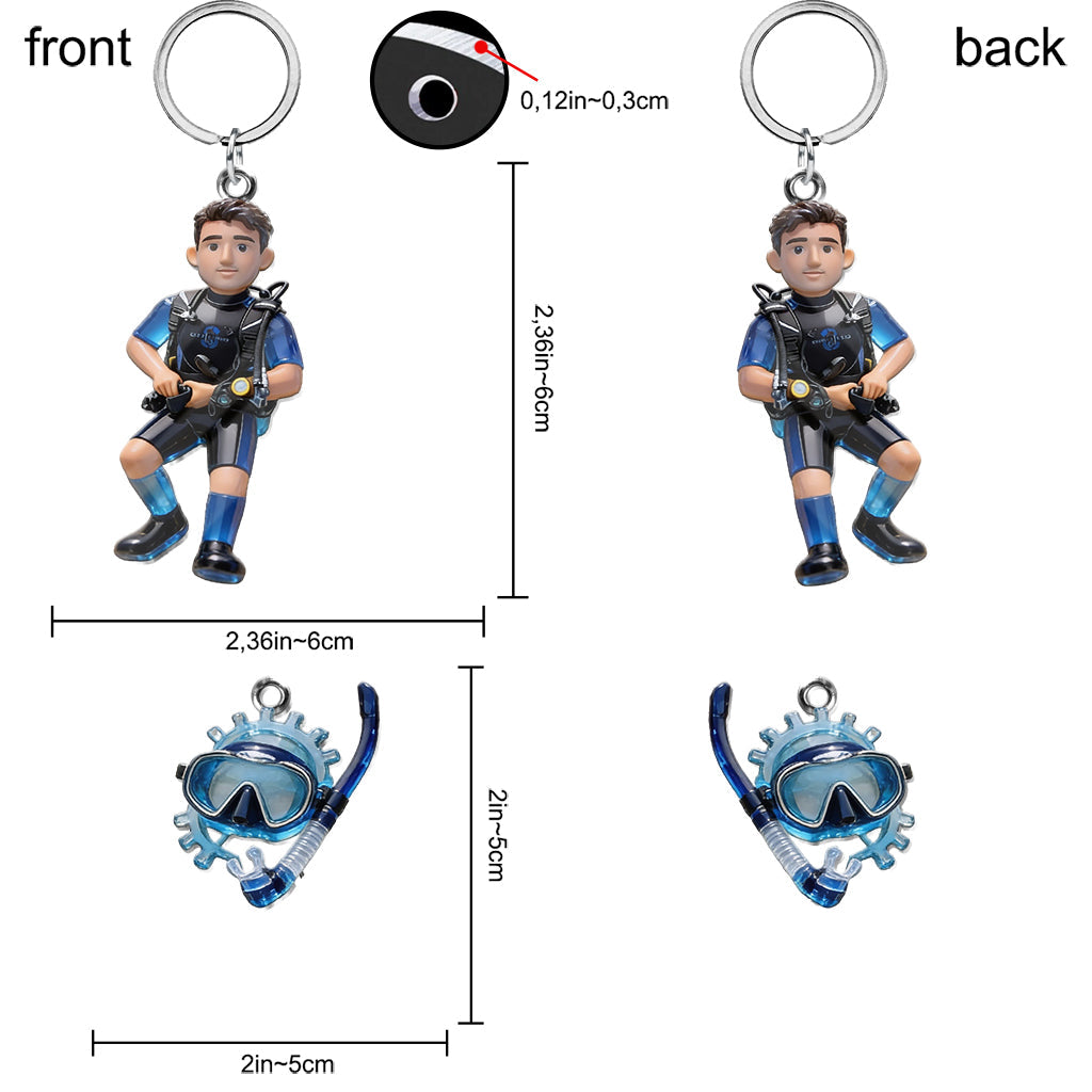 Custom From Any Photo - Personalized Scuba Diving Premium Keychain With Charms