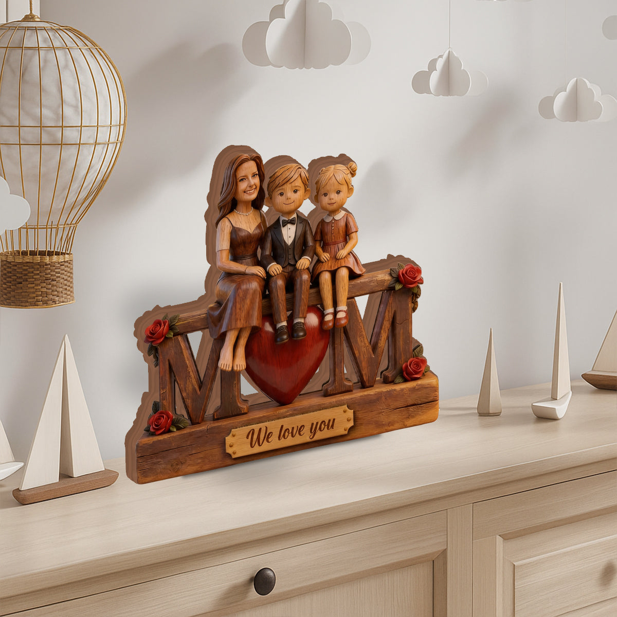 I Love You Mom - Personalized Mother Custom Shaped Wood Plaque