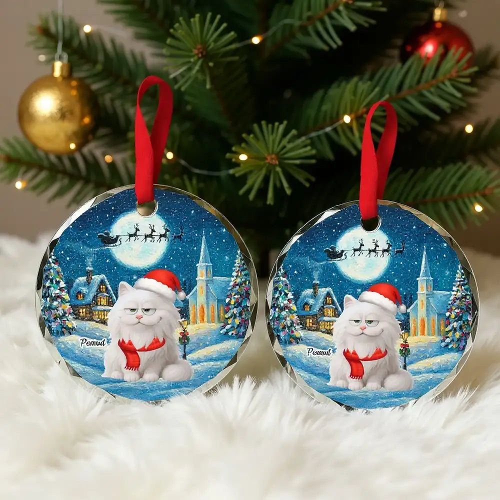 Christmas Cat Ornament, Personalized Design, Pet Lover Gift