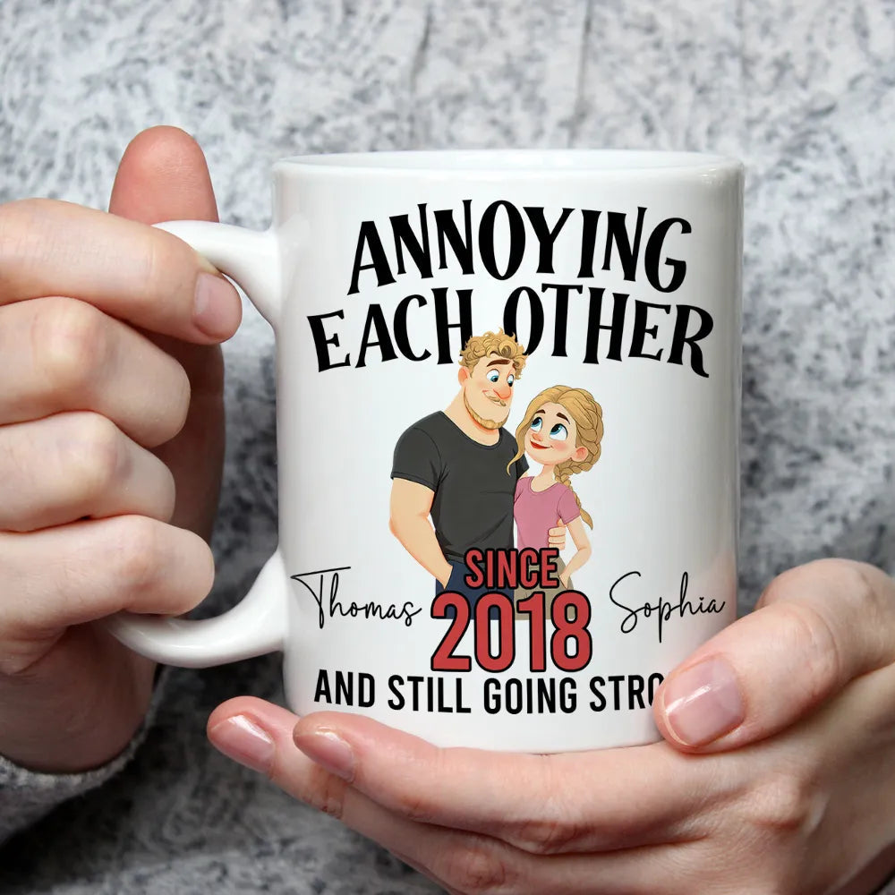 Personalized Ceramic Mug with Cute Couple Illustration for Morning Coffee, Funny Romantic Gift for Couples