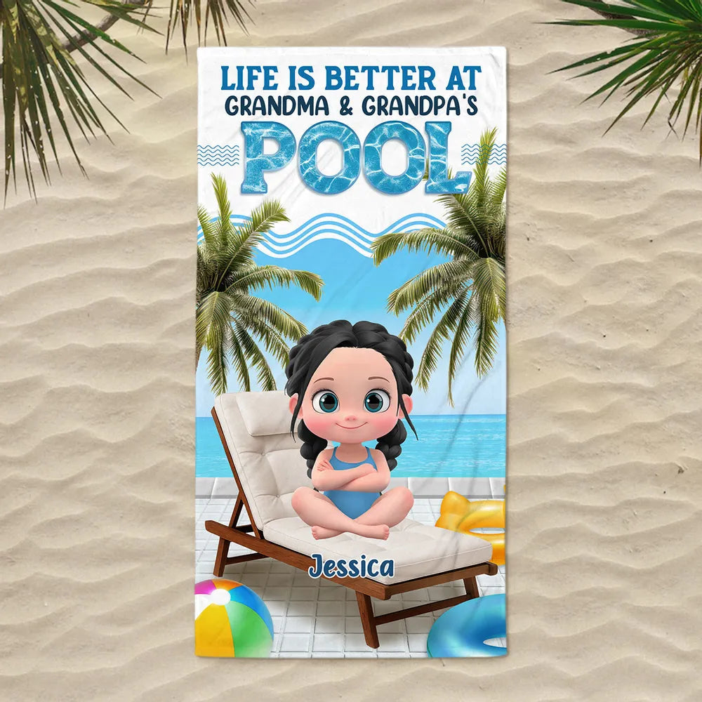 Custom Beach Towel for Grandchildren – Poolside Lounge Design, Gift from Grandma & Grandpa