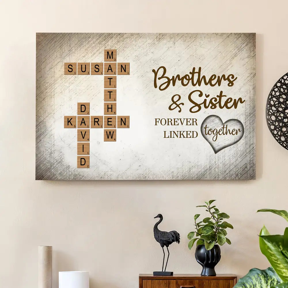Personalized Brothers & Sisters Family Poster or Canvas – Scrabble Tile Design with Names, Perfect Gift for Siblings on Birthday or Family Reunion