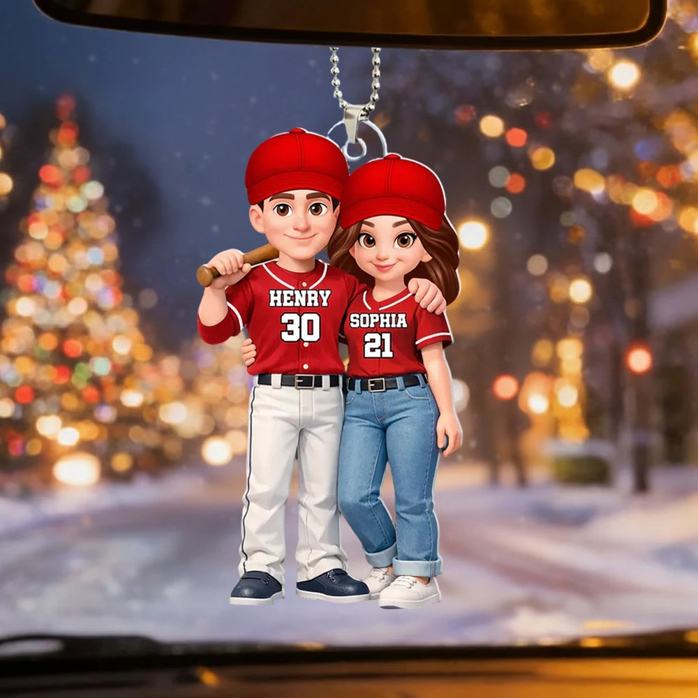 I'll Always Be Your Biggest Fan Acrylic Car Hanger, Personalized Baseball Couple Mirror Decor, Sweet Gift for Couples