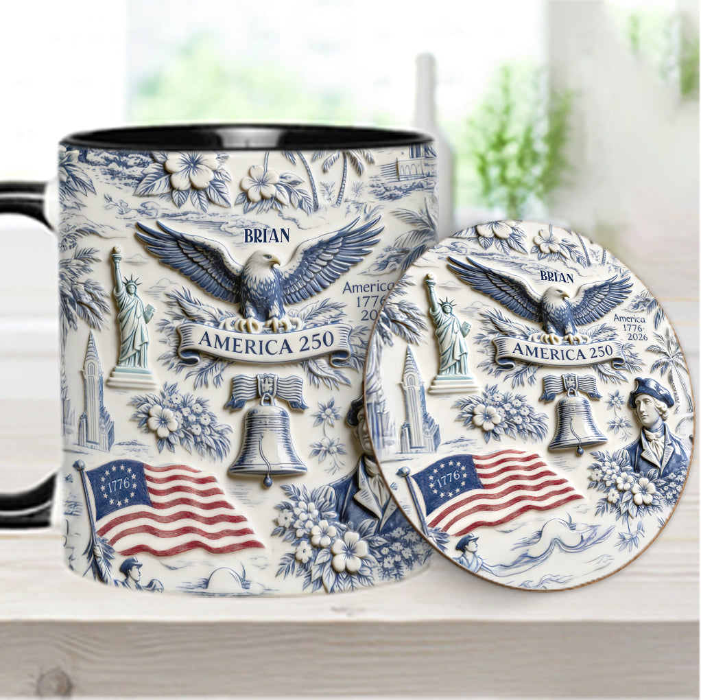 250 Years of America 1776–2026 Vintage Patriotic - Personalized Independence Day/ 4th of July Accent Mug & Coaster