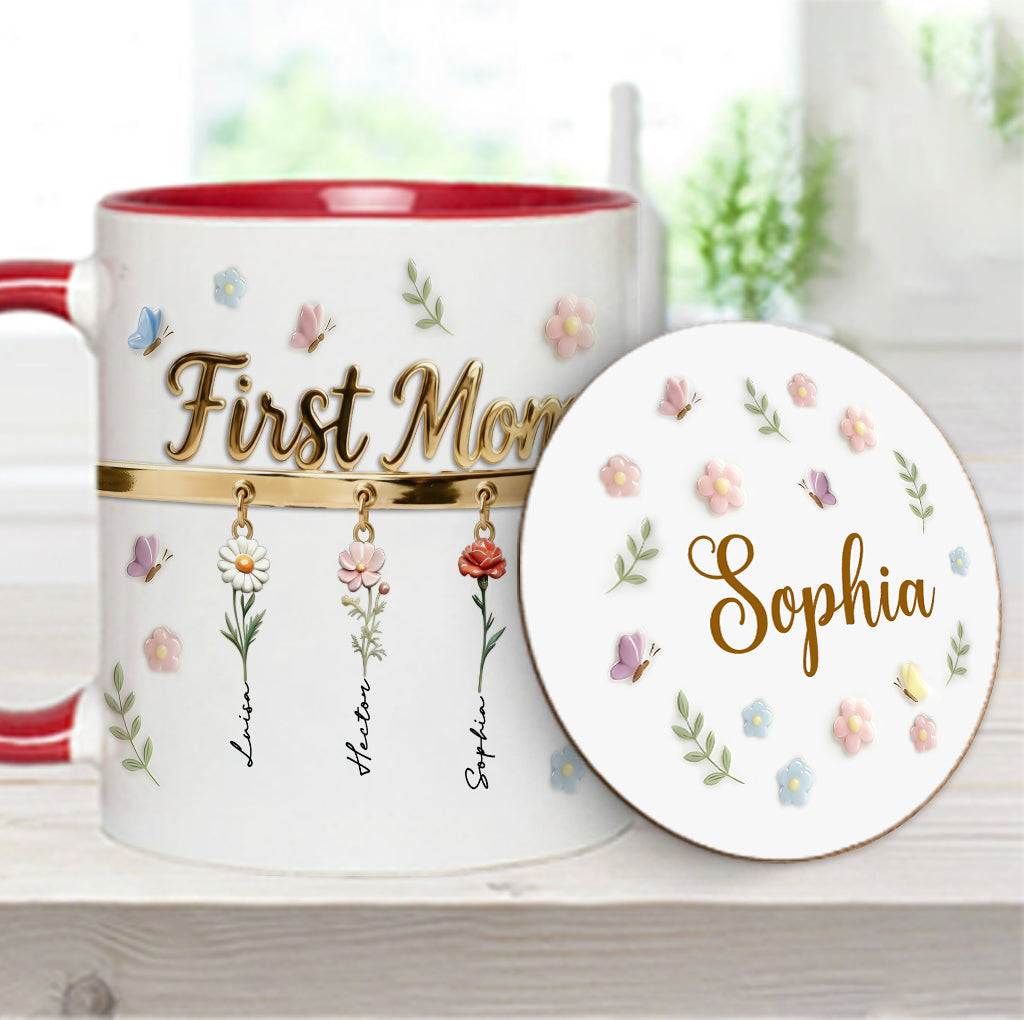 First Mom Now Grandma - Personalized Grandma Accent Mug & Coaster