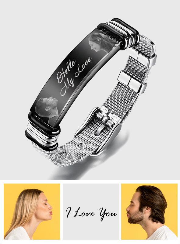 Hello My Love - Personalized Couple Engraved Mens Bracelet