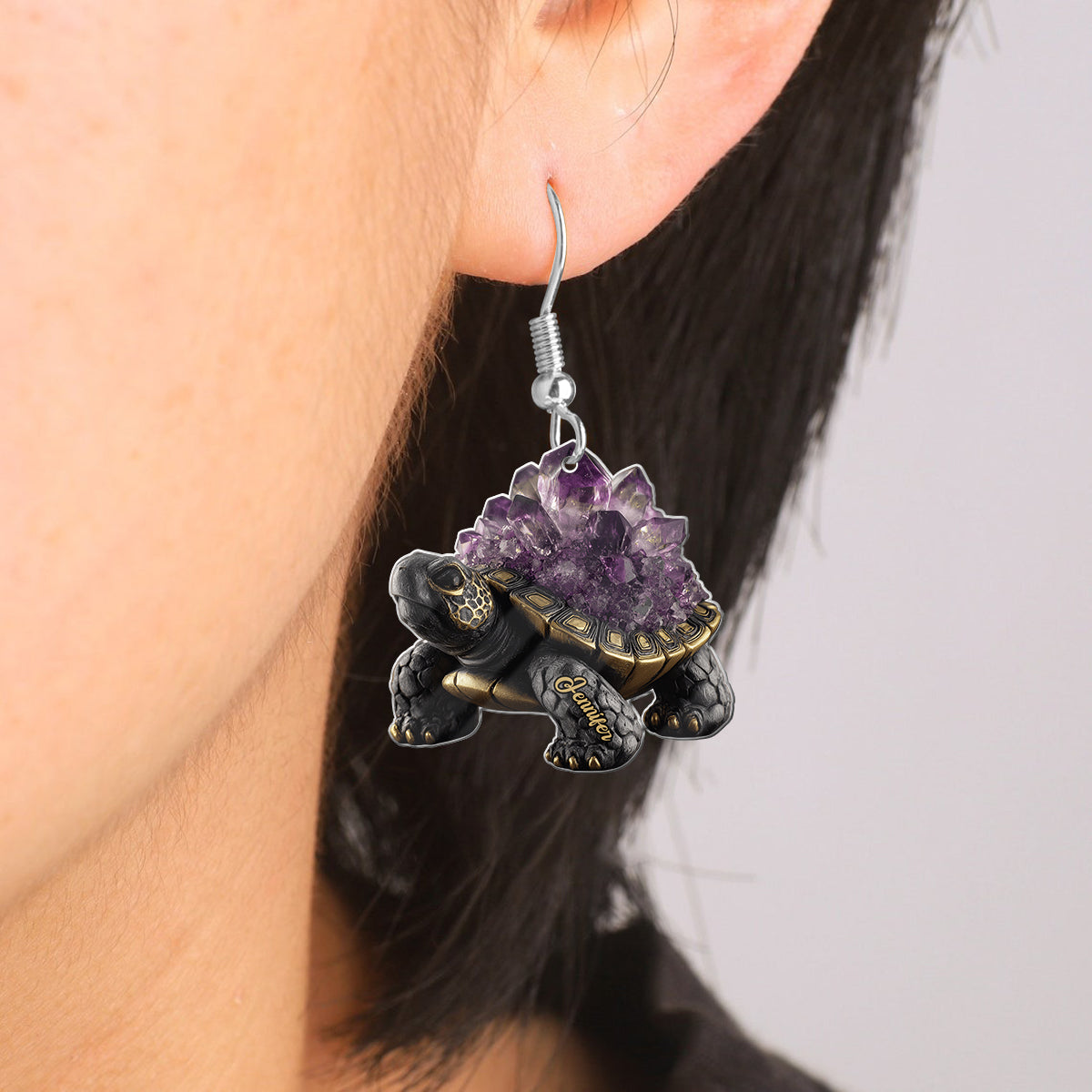Amethyst/ Rose Quartz/ Ruby/... Style Turtle - Personalized Turtle Earrings