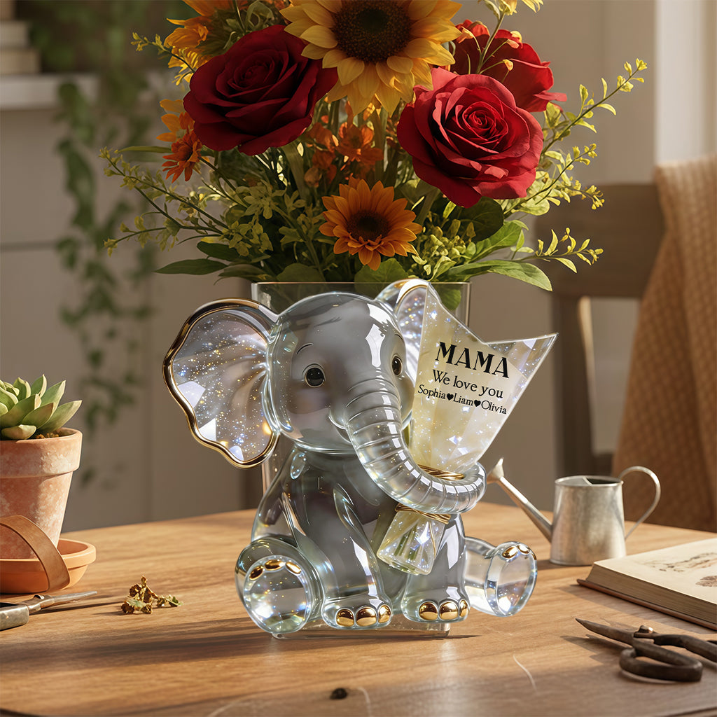 Elephant Holding Flowers - Personalized Mother Acrylic Pot