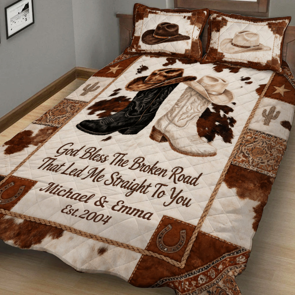 God Bless The Broken Road - Personalized Western Outfit Quilt Set