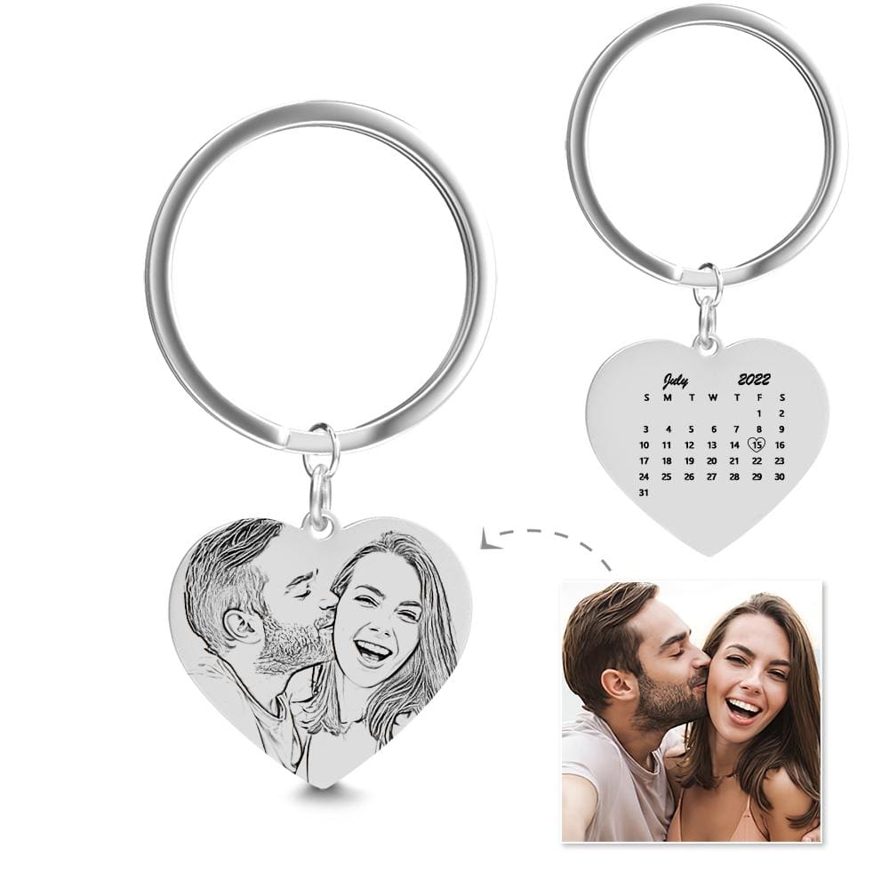 Custom Engraved Photo Calendar For Family, Couple, Besties - Personalized Keychain