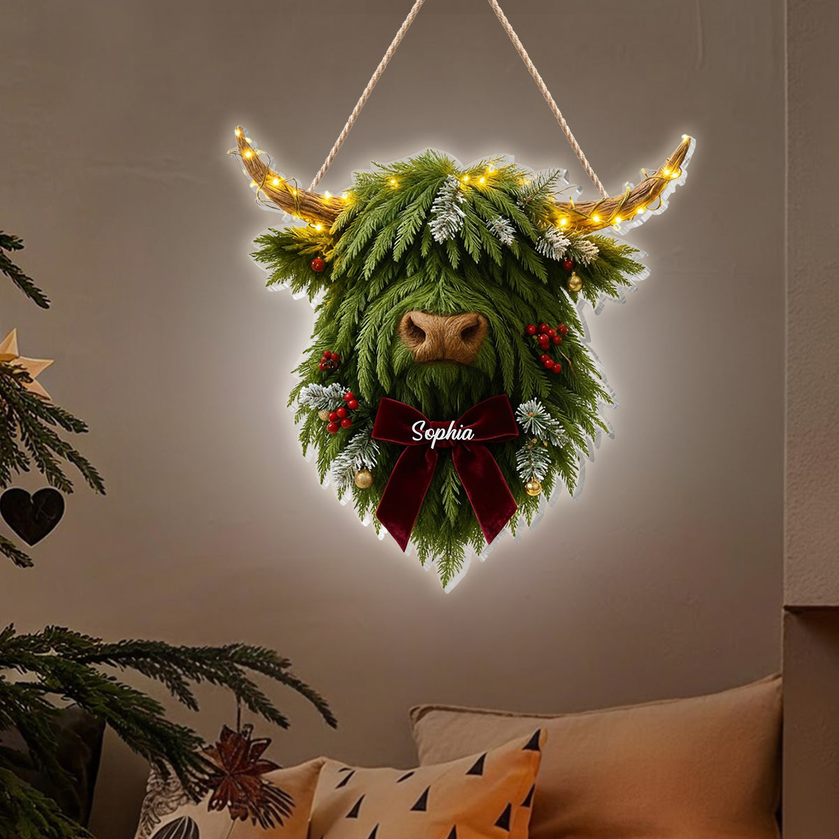 Highland Cow Wreath - Personalized Highland Cow LED Light Acrylic Sign