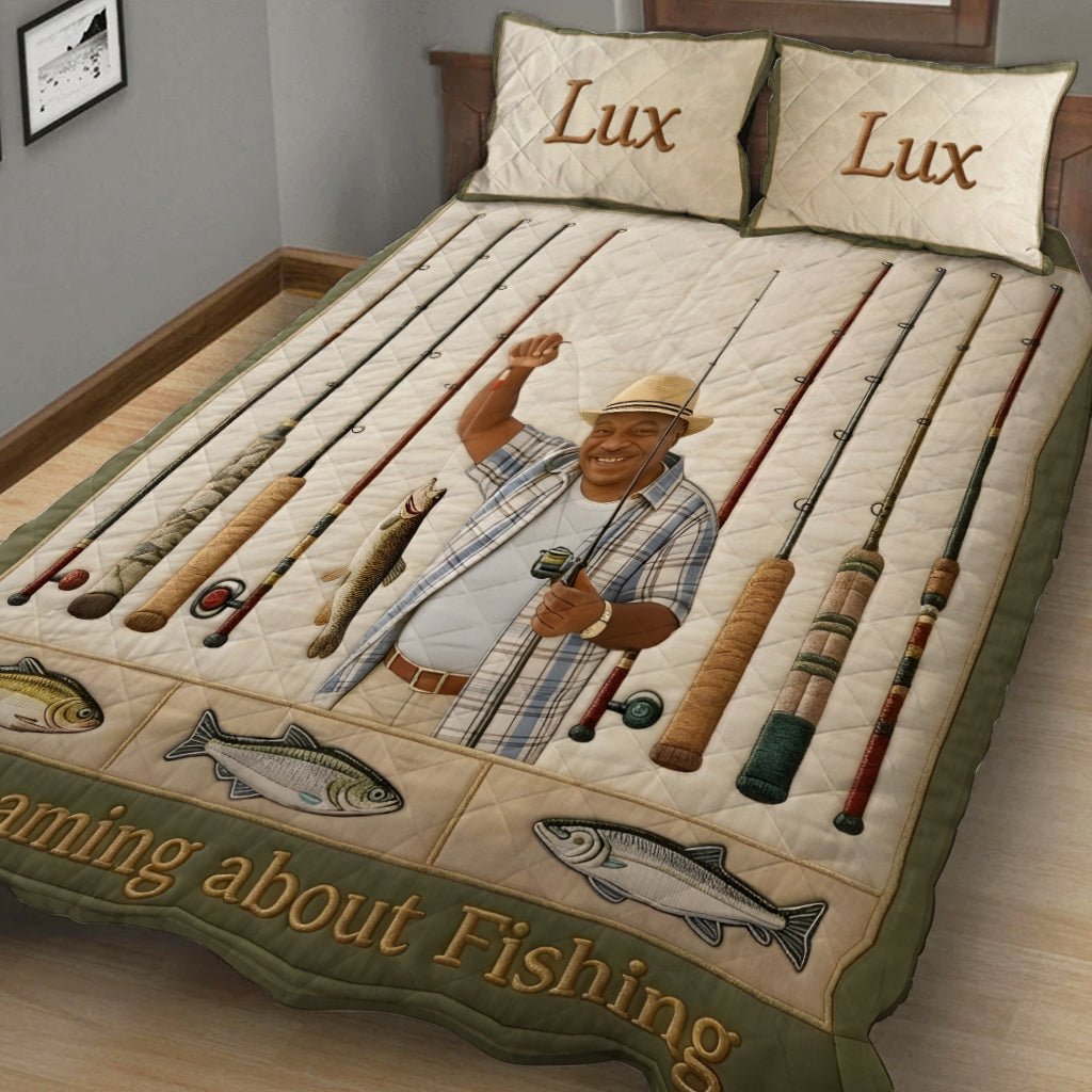 Dreaming About Fishing - Personalized Fishing Quilt Set