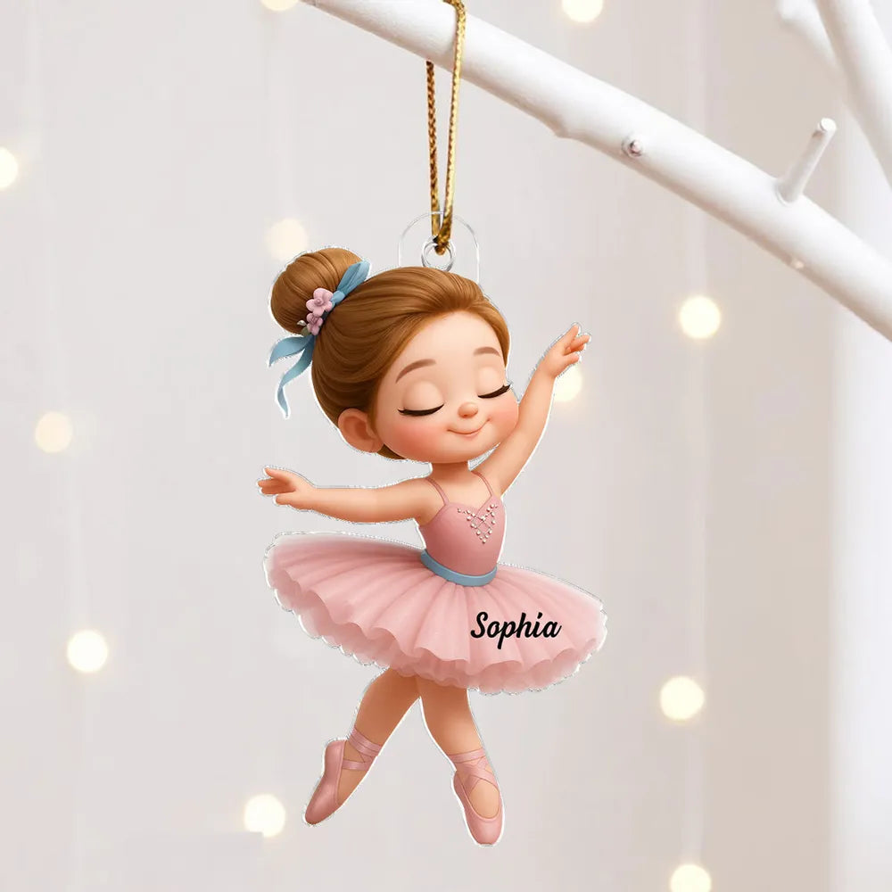 Graceful Ballerina Acrylic Ornament – Soft Pink Dancer Design Adds Festive Charm, A Perfect Gift for Little Girls