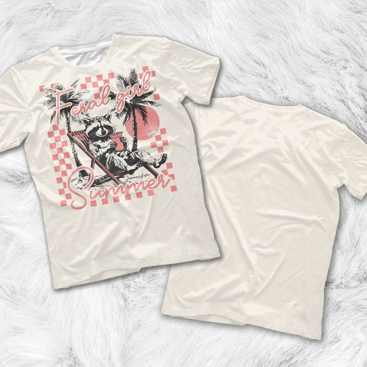 Feral Girl Summer - Personalized Raccoon All Over Shirt & Women Shorts