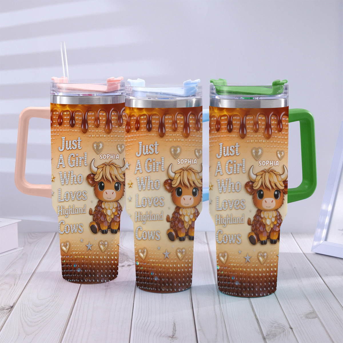 Just A Girl Who Loves Highland Cow - Personalized Highland Cow Tumbler With Handle