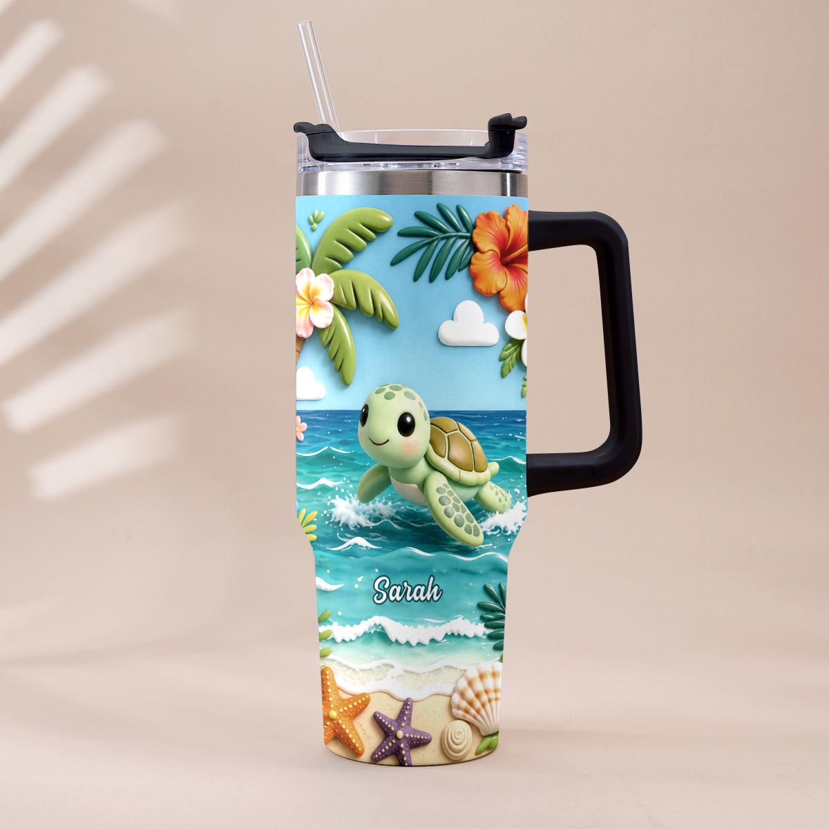 Back To The Ocean - Personalized Turtle Tumbler With Plush Charm