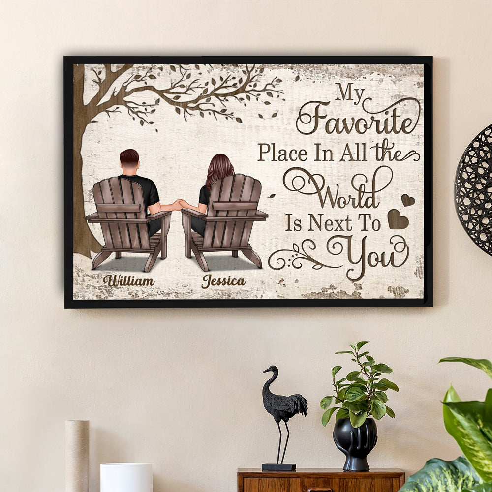 Back View Couple Sitting Under Tree – Personalized Poster, Keychain, Plaque, Pillow & More, Anniversary Gift for Him or Her
