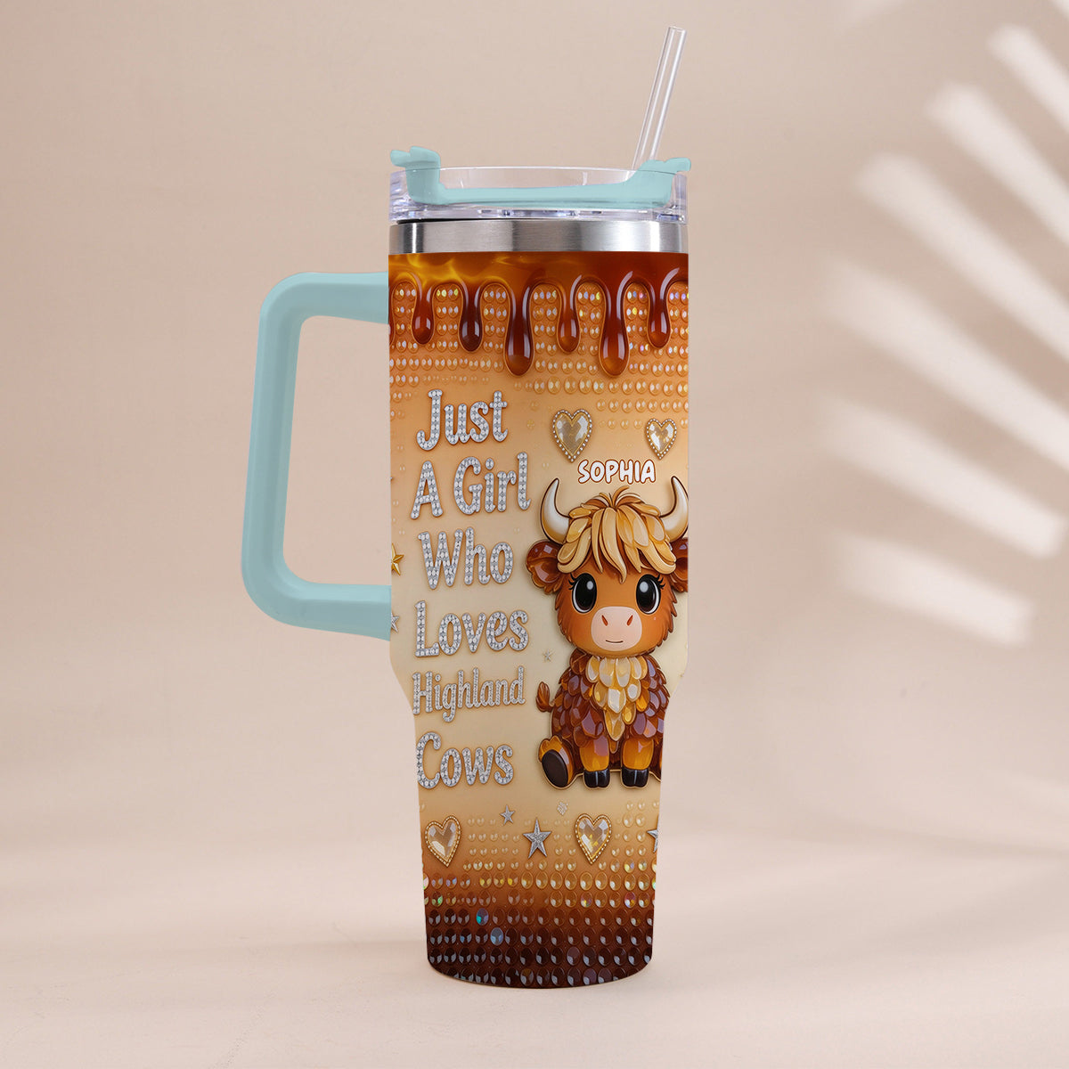 Just A Girl Who Loves Highland Cow - Personalized Highland Cow Tumbler With Handle