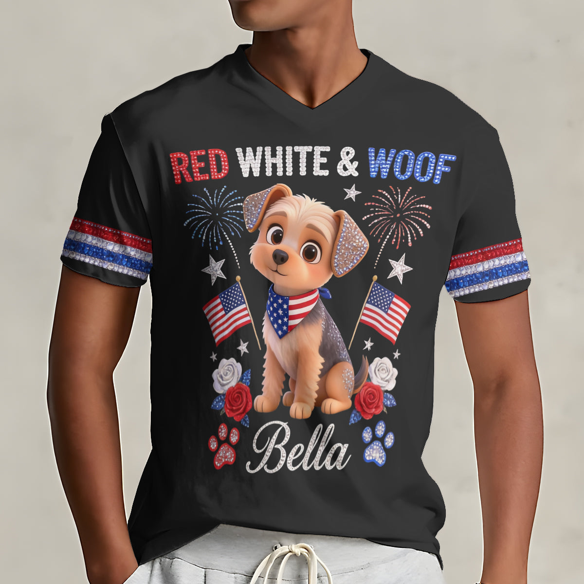 Custom Any Photo - Personalized Dog Fully Printed V-Neck T-Shirt