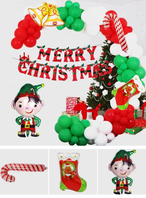 Merry Christmas - Christmas Balloons Set With Banner for Christmas