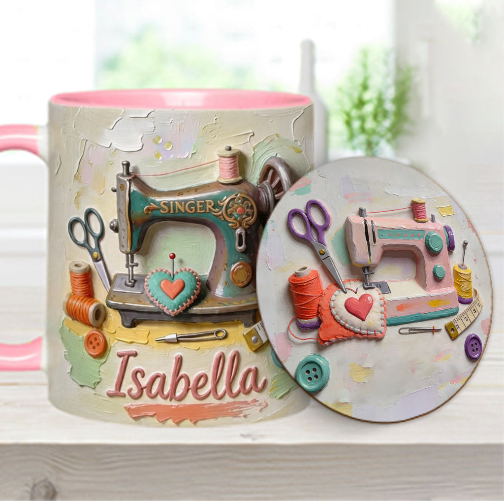 Just a Girl Who Loves Sewing - Personalized Sewing Accent Mug & Coaster