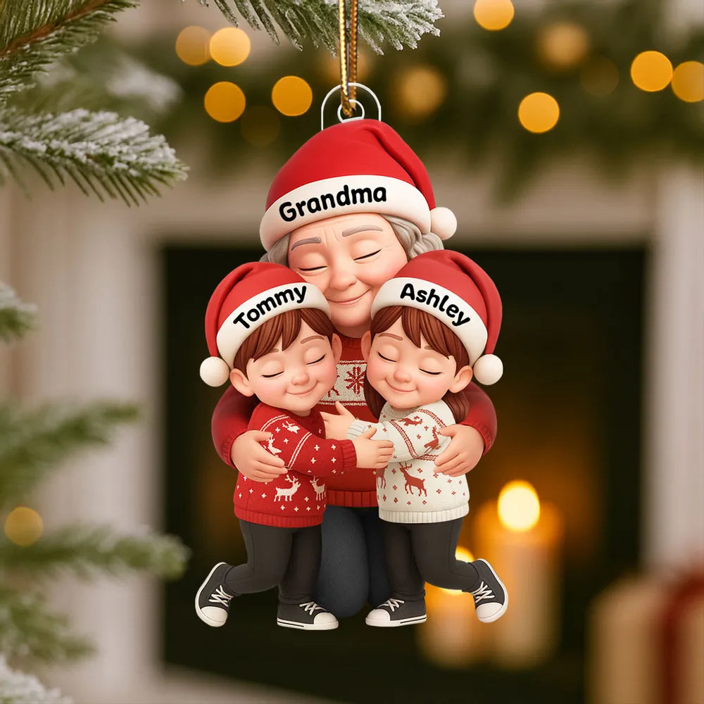 Grandma & Grandkids Christmas Acrylic Ornament – A Heartwarming Gift with Clear Print & Festive Charm