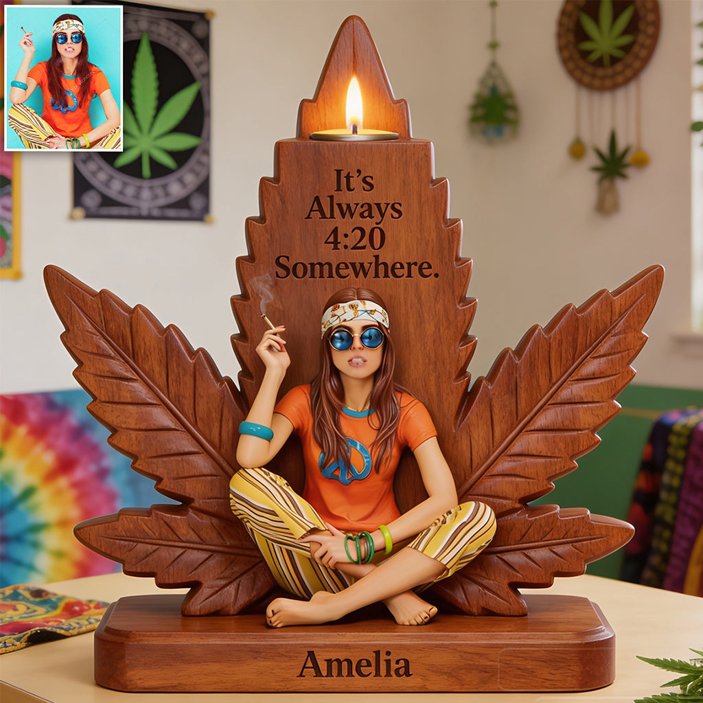 Cannabis Enthusiast - Personalized Weed Custom Shape Wooden Candle Holder