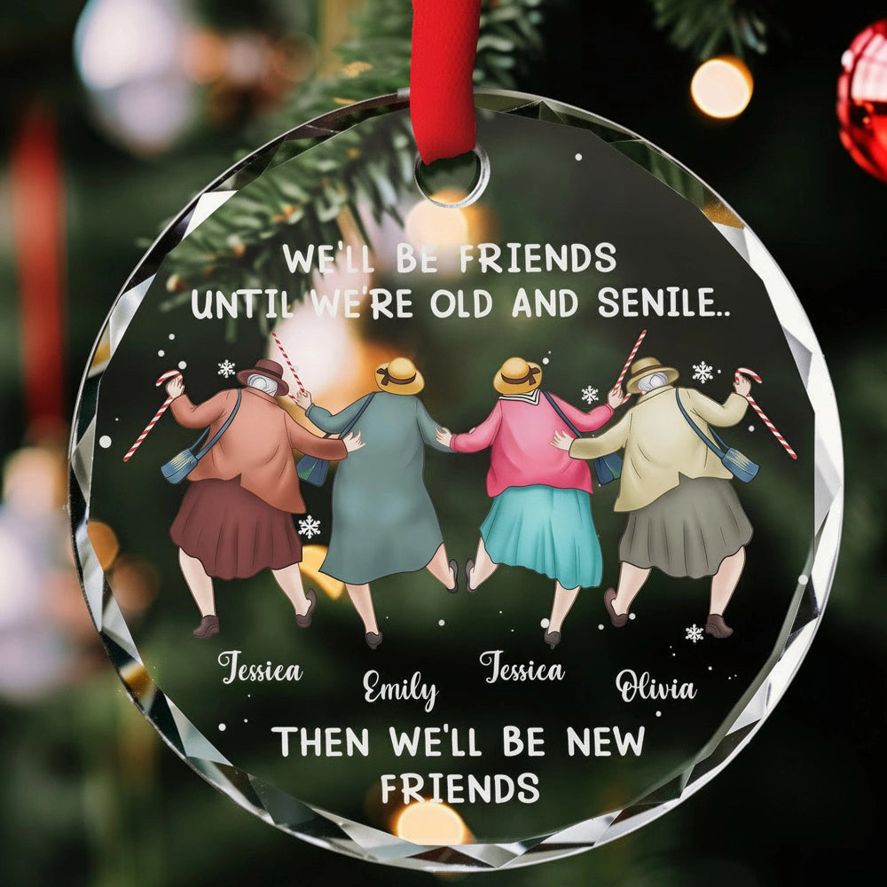 Personalized Crystal Ornament Best Friends Quote Christmas Tree Decor, Cute Cartoon Bestie Gift With Festive Snowflakes