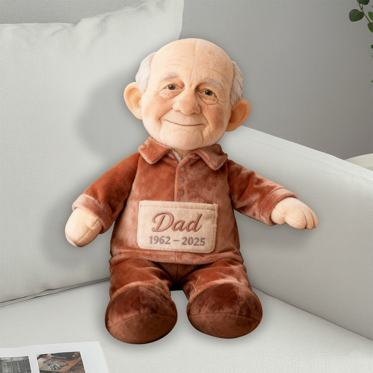 Custom Memorial Black Grandpa Faux Fur Shaped Pillow - Personalized Funeral Keepsake Stuffed Figure, Remembrance Gift for Loss of Grandfather