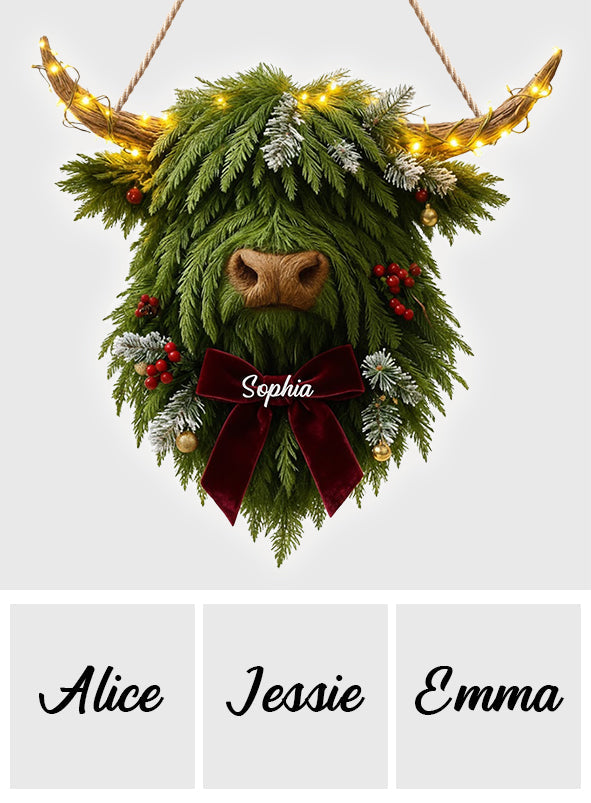 Highland Cow Wreath - Personalized Highland Cow LED Light Acrylic Sign