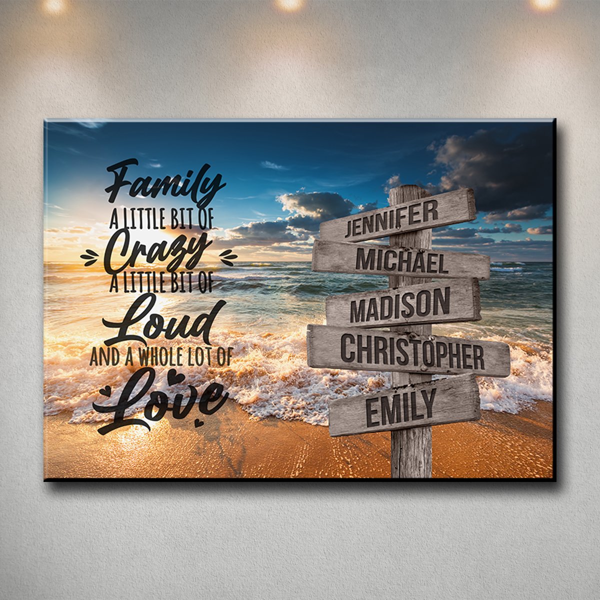 "Family Love & Joy" Personalized Ocean Sunset Canvas Art - The Perfect Gift to Cherish Family Moments