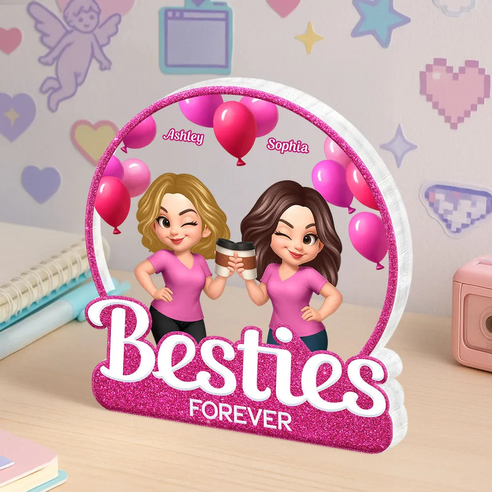 Personalized Best Friends Acrylic Block Plaque with Cartoon Illustration, Celebrate Friendship Moments, Perfect Gift Choice