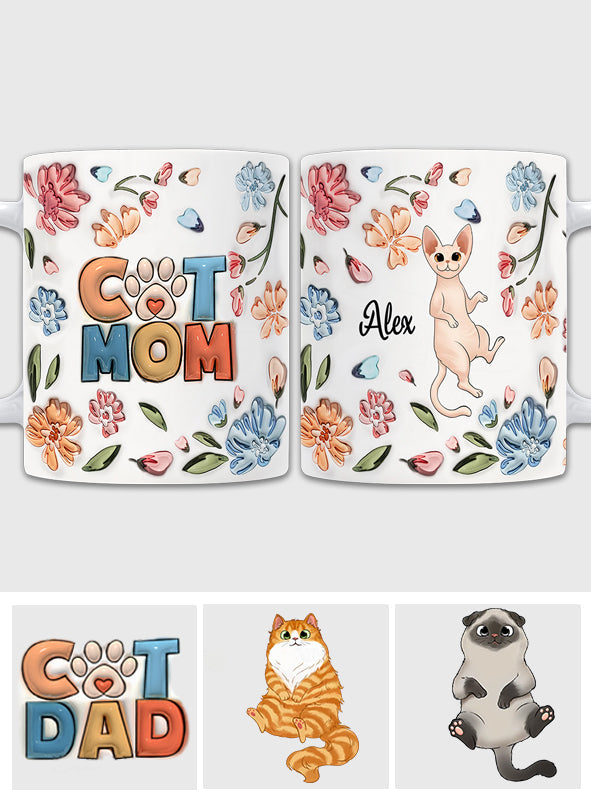 Cat Mom Pastel Floral Inflated - Personalized Cat Mug