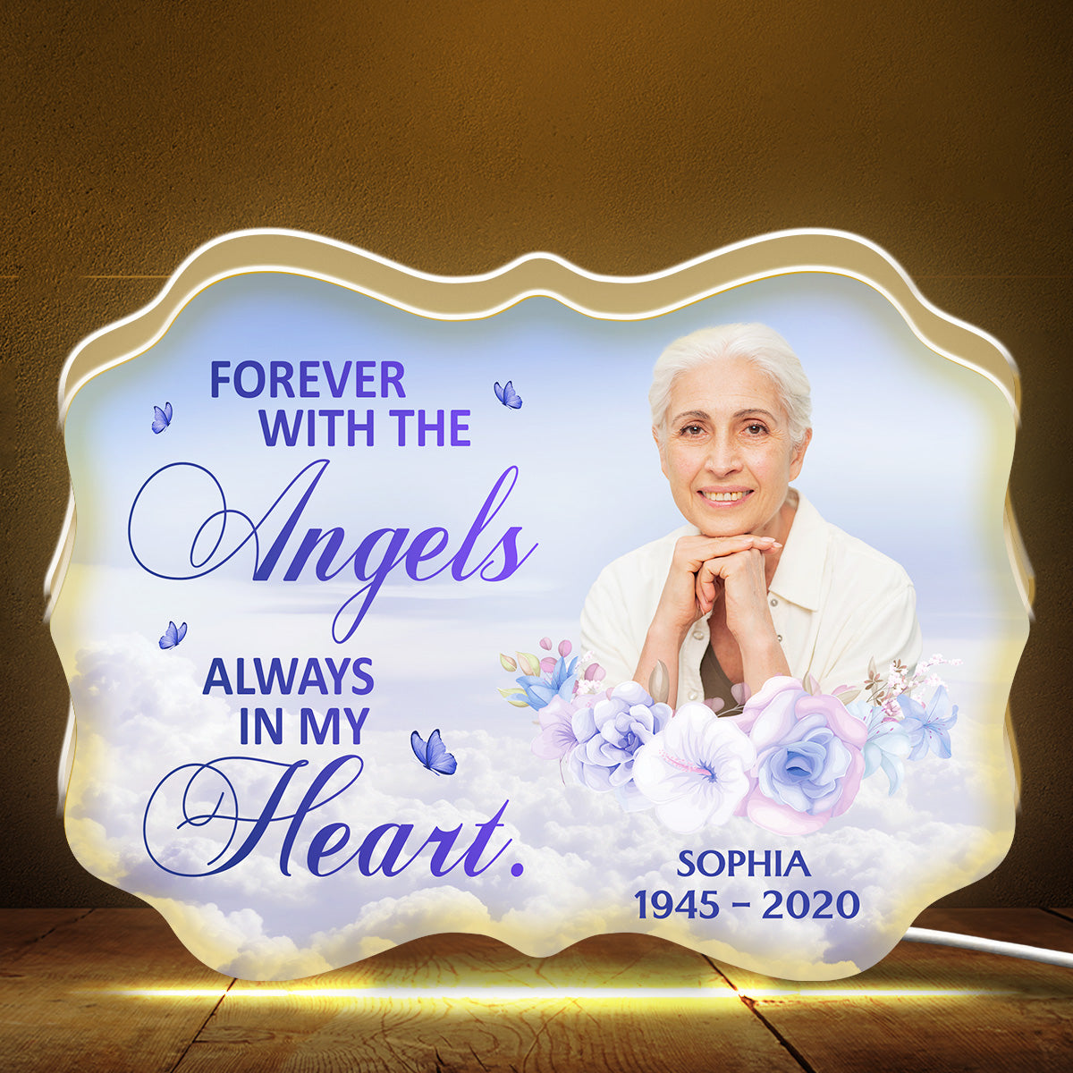 Personalized Acrylic Light Box Memorial Keepsake with Angel Clouds & Soft Glow, Unique Sympathy Gift