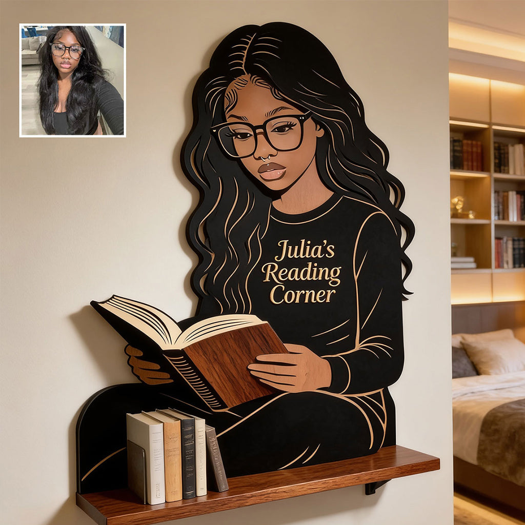 Book Worm - Personalized Book Wooden Floating Shelf