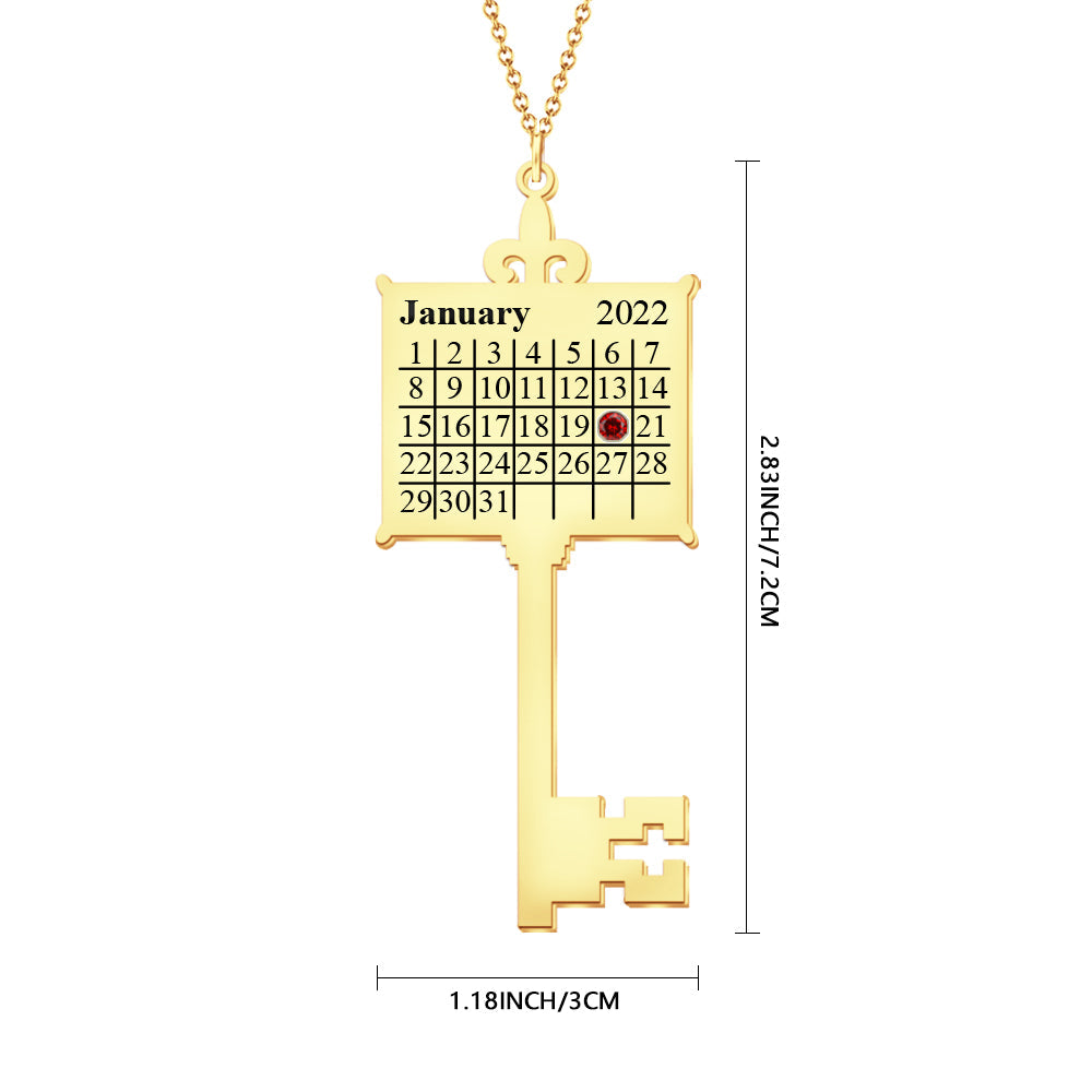 Key Calendar Charm - Personalized Key Birthday Calendar Necklace