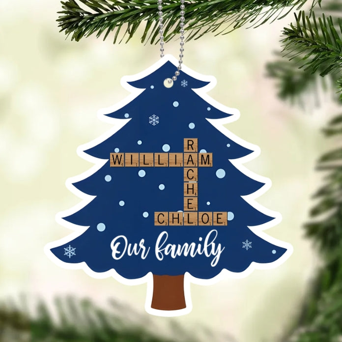 Personalized Family Name Crossword Christmas Tree 2-Layer Wooden Ornament - Custom Gift