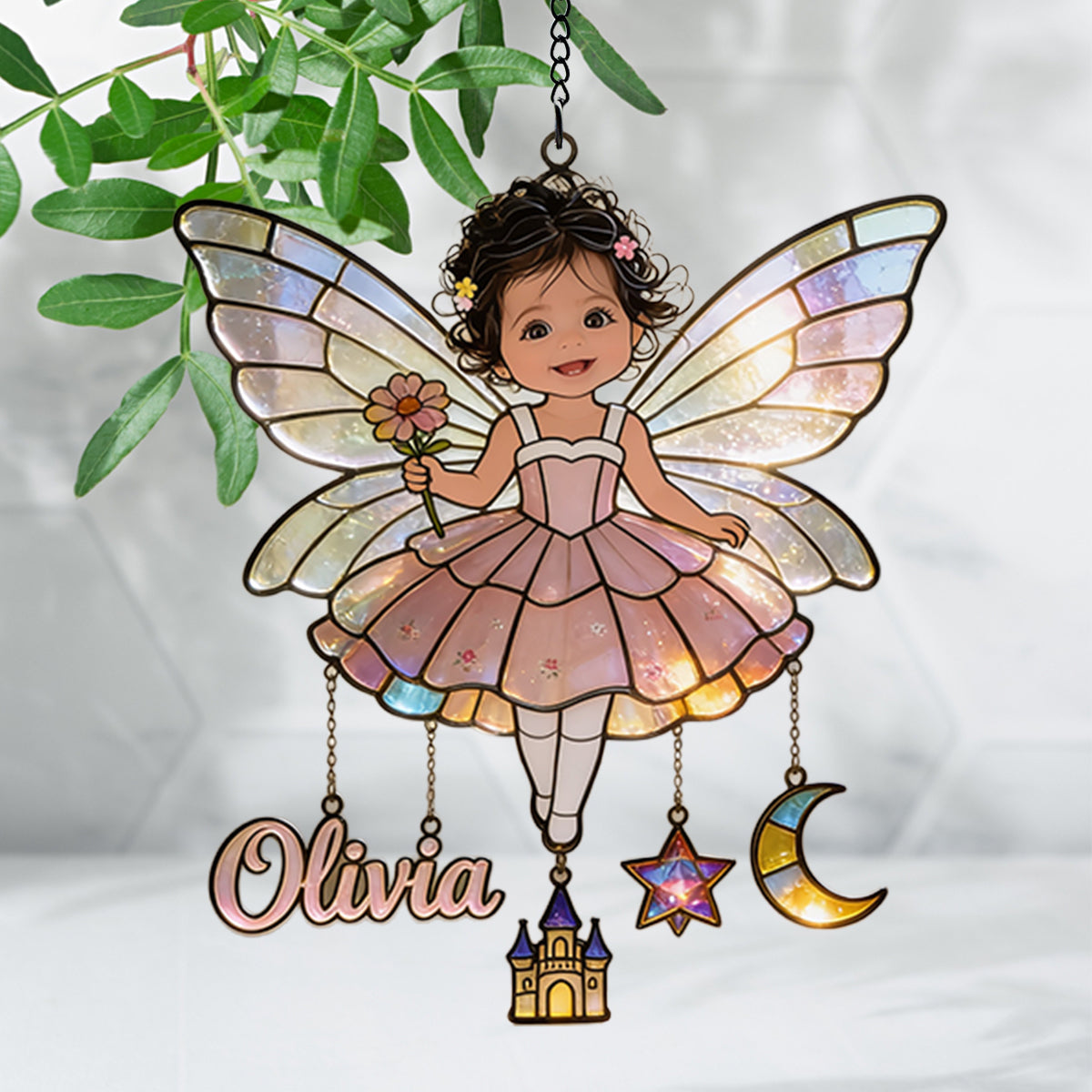 Fairy Custom From Photo - Personalized Kid Window Hanging Suncatcher With Charms