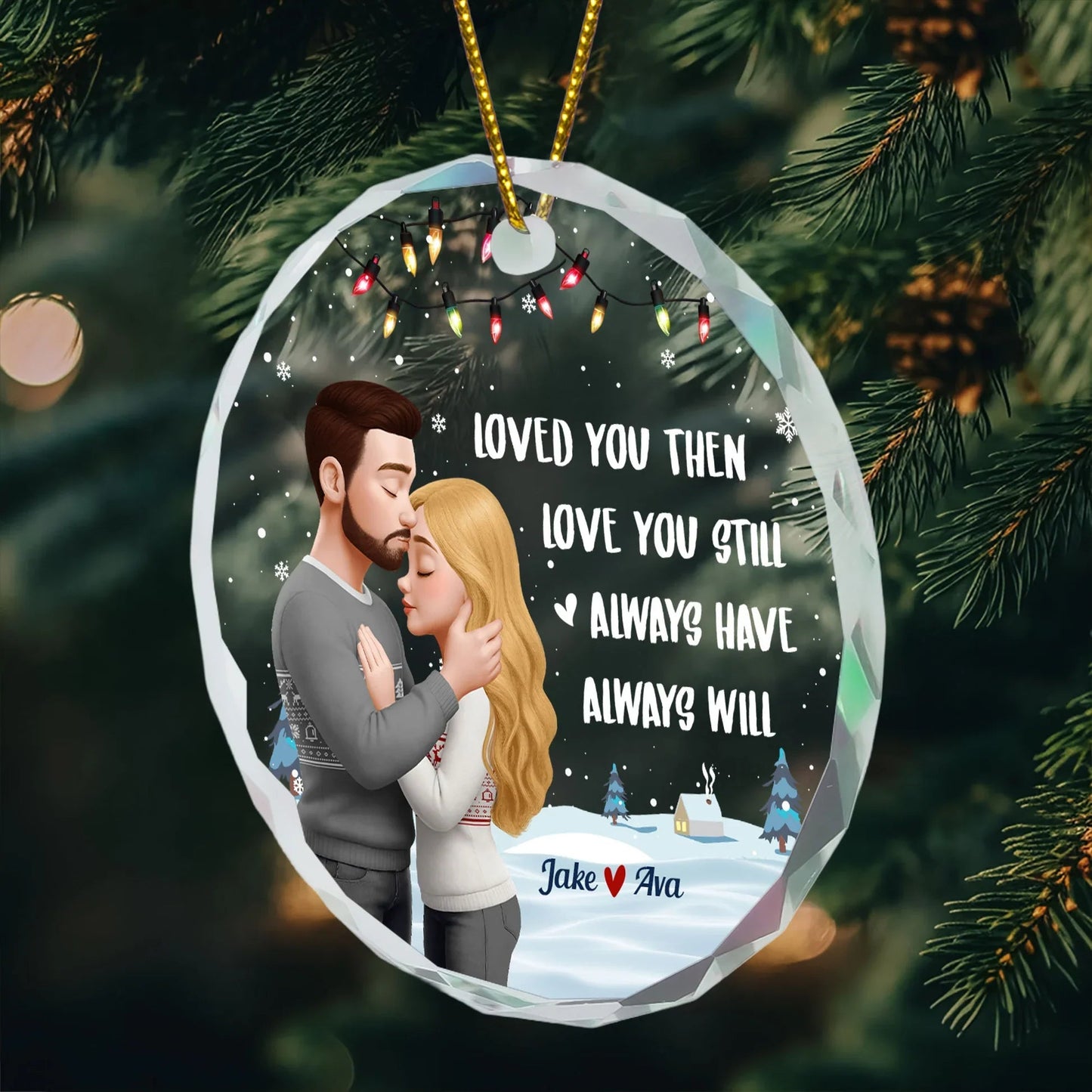 Crystal Ornament with Hugging Couple Design | Clear Printing & Premium Finish, Romantic Gift for Lovers