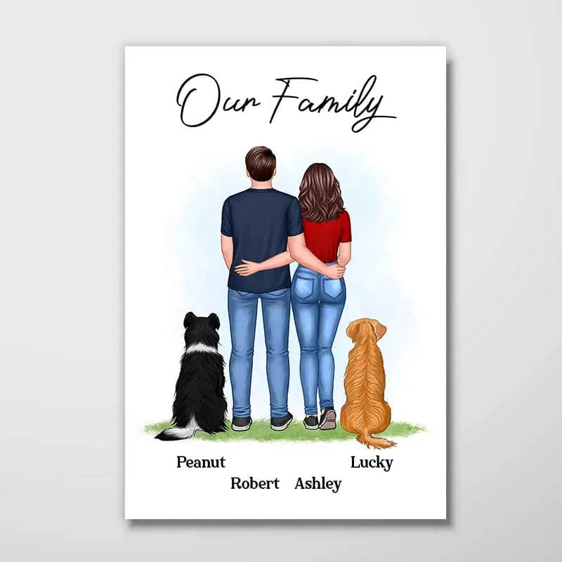 Couple And Dog Cat Back View Personalized Vertical Poster