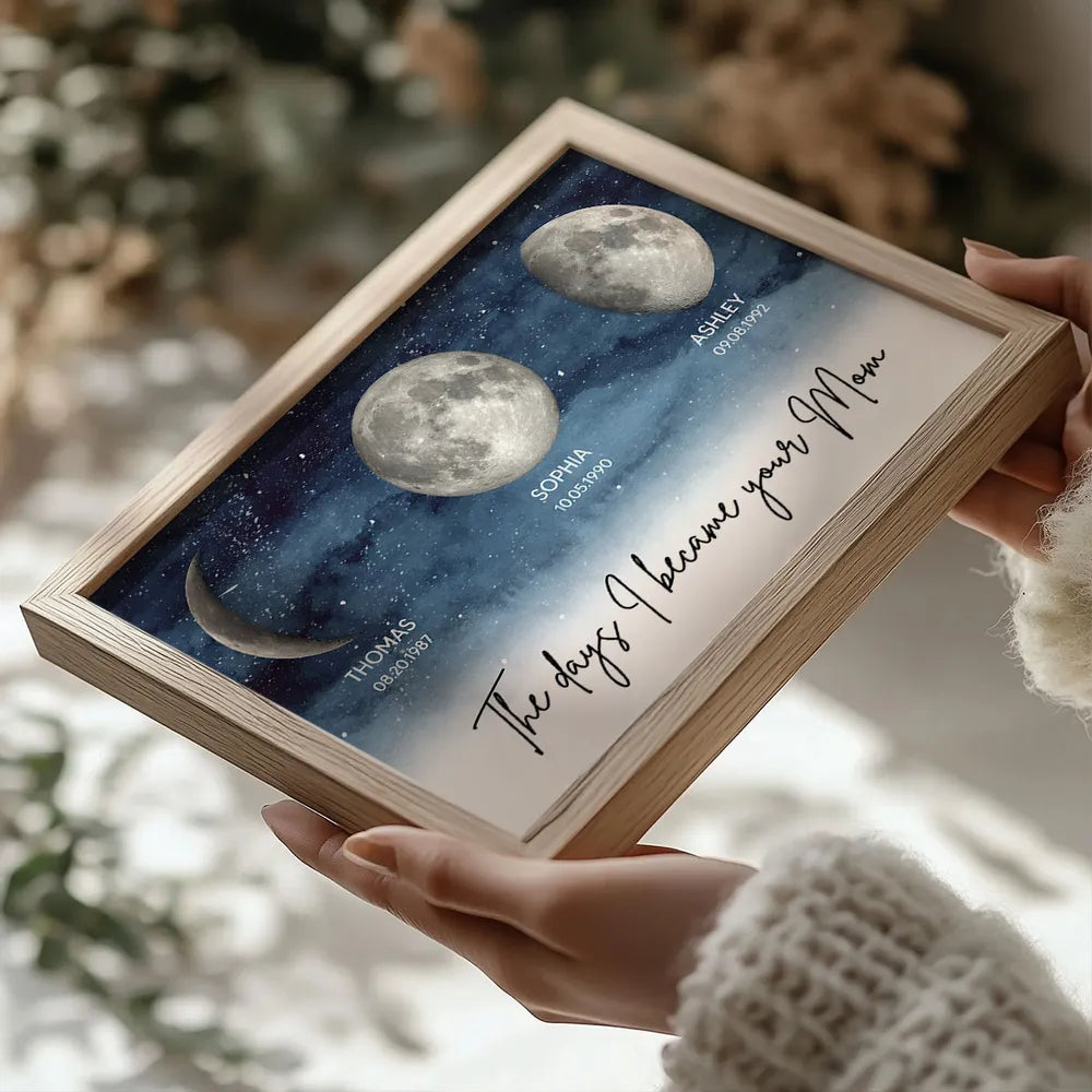 The Days I Became Your Mom Personalized Poster, Moon Phase Night Sky Wall Decor, Meaningful Unique Gift for Mom